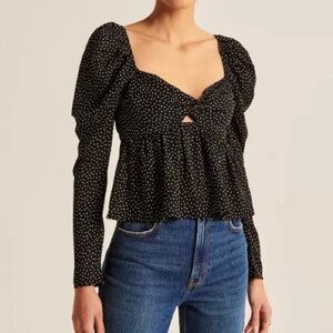 NWT Abercrombie Black/White Dot Sheer Twist-Front Top